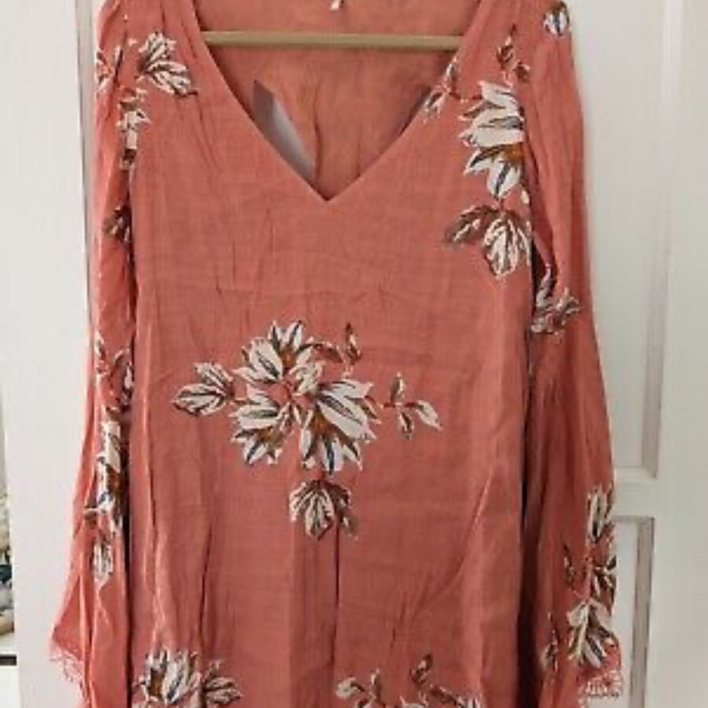 Free People Pink Floral Long Sleeve Mini Dress